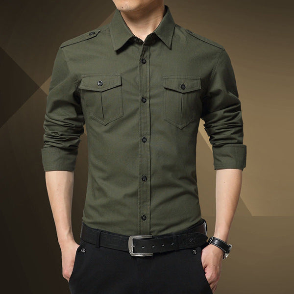 Herren Slim‑Fit Utility‑Hemd mit Schulterklappen und Pattentaschen Echo Archiv