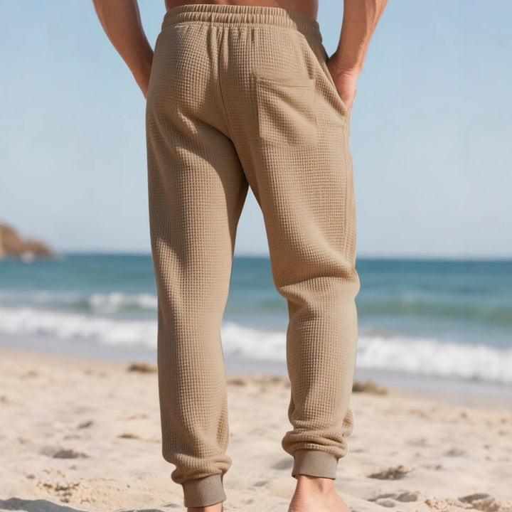 Herren nan Waffelstruktur-Loungehose mit elastischem Bund Kordelzug und Eingrifftaschen Echo Archiv