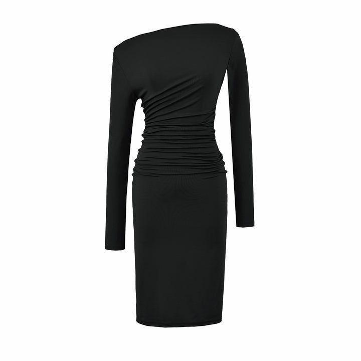 Damen Asymmetrisches Ein-Schulter-Midikleid mit Raffung und Langarm Echoarchiv