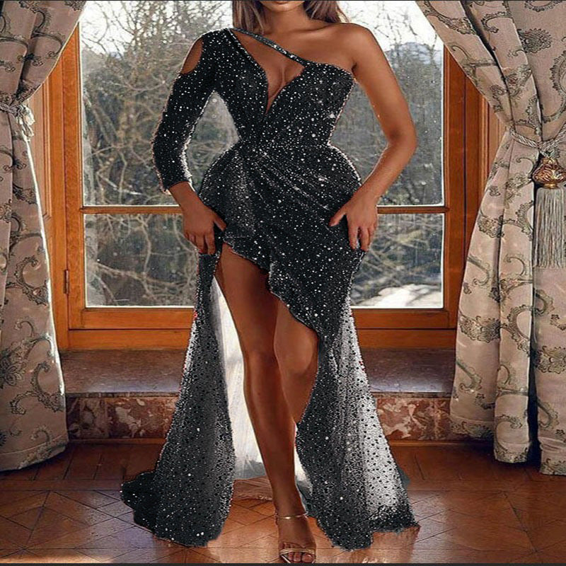 Echoarchiv | Puff Kurzarm Tailliertes Pailletten Midi Partykleid