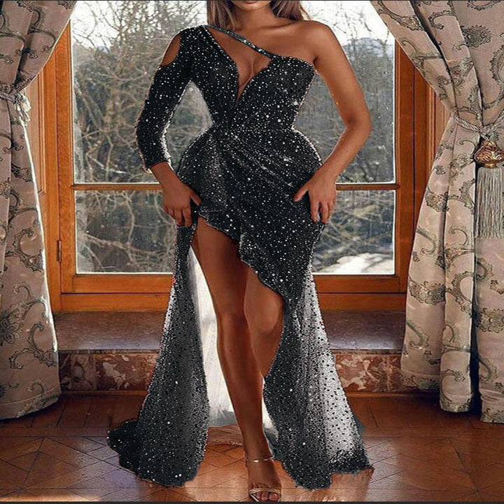 Echoarchiv | Puff Kurzarm Tailliertes Pailletten Midi Partykleid