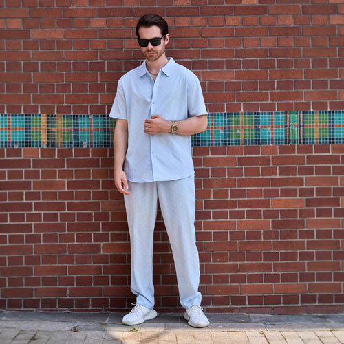 Herren lässiges Sommeranzug-Set mit strukturiertem Design und komfortablem Schnitt Echoarchiv