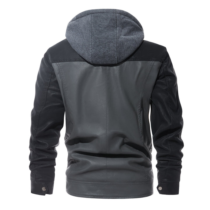 Herren modische Kunstlederjacke mit abnehmbarer Kapuze Echoarchiv