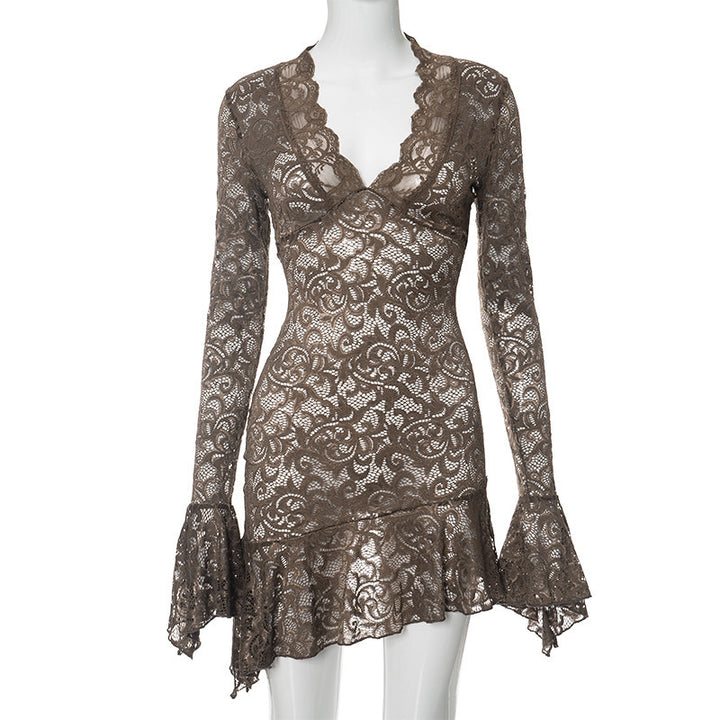Damen Spitzenkleid mit raffinierten Ärmeln und elegantem V-Ausschnitt Echo Archiv