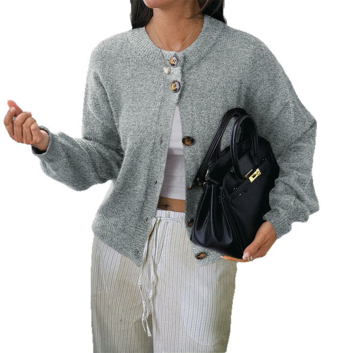 Damen kuscheliger Oversize-Strickcardigan mit Hornknopf-Leiste und Rundhalsausschnitt – Veloura