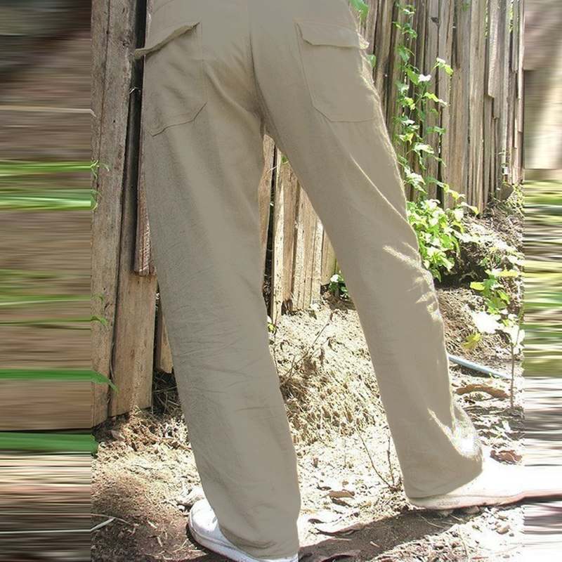Herren lässige und atmungsaktive Leinenhose mit elastischem Bund und praktischen Seitentaschen Echoarchiv