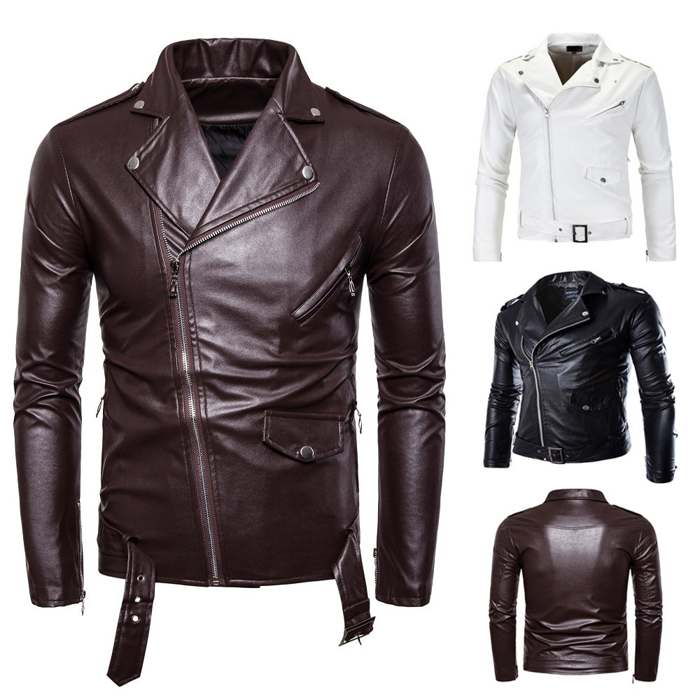 Herren Biker-Lederjacke im Slim-Fit mit asymmetrischem Reißverschluss und Taillengürtel Echo Archiv