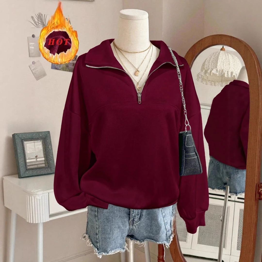 Damen nan Oversize Sweatshirt mit halbem Reißverschluss, Stehkragen und Ballonärmeln Echo Archiv