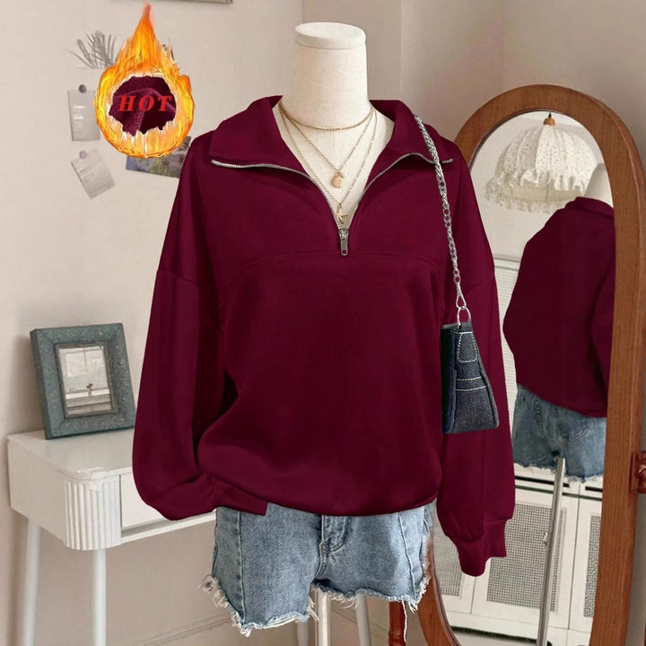Damen nan Oversize Sweatshirt mit halbem Reißverschluss, Stehkragen und Ballonärmeln Echo Archiv
