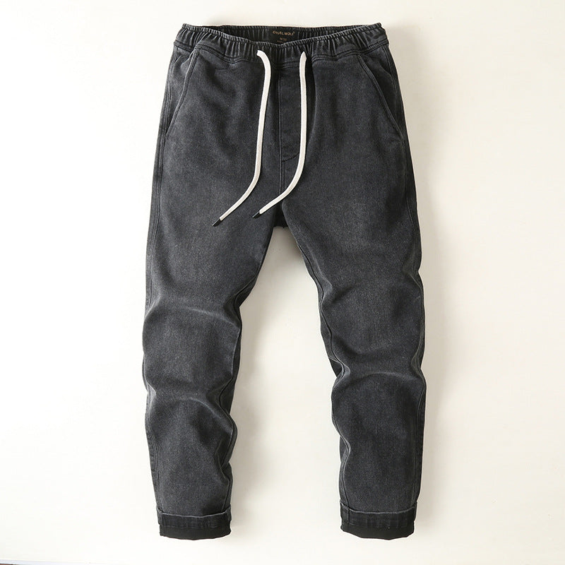 Herren Denim-Jogger mit elastischem Bund, Kordelzug und gekrempeltem Saum Echoarchiv