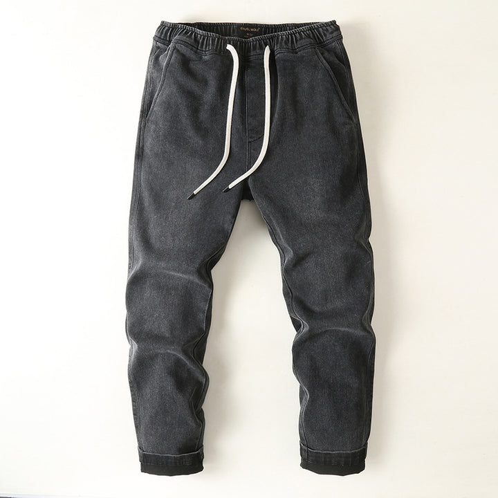 Herren Denim-Jogger mit elastischem Bund, Kordelzug und gekrempeltem Saum Echoarchiv