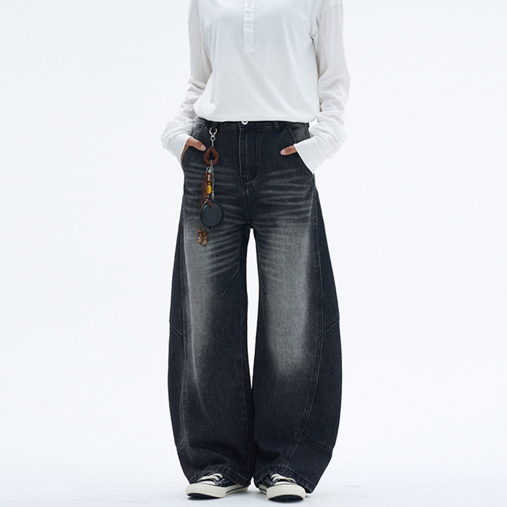 Damen Extraweite Denim-Palazzohose mit Paneelnähten und bodenlangem Saum Echo Archiv