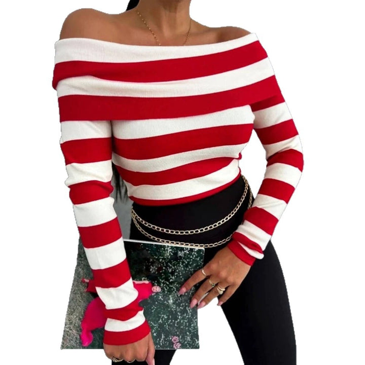 Damen Lässiges gestreiftes Oberteil im Off-Shoulder-Stil Echo Archiv