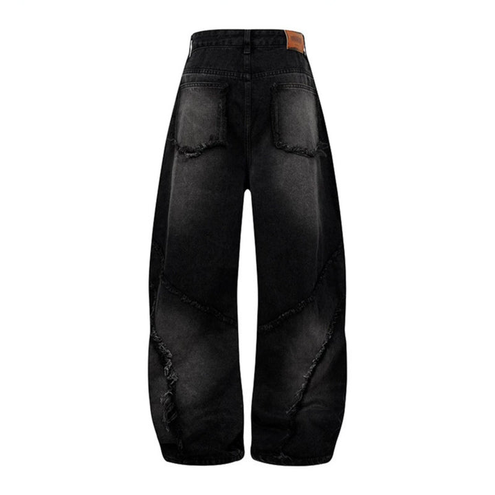 Damen Baggy-Jeans mit hohem Bund, ballonförmiger Weite und ausgefransten Patchnähten Echoarchiv