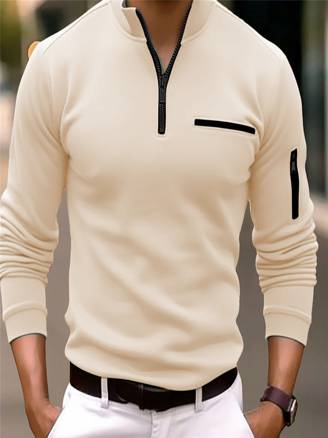 Herren praktischer Pullover mit halbem Reißverschluss und Taschen Echoarchiv