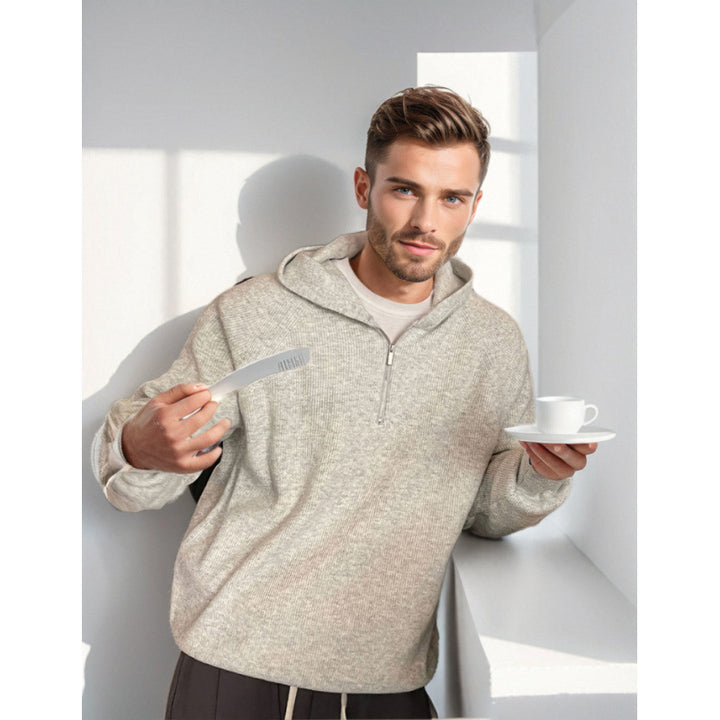 Herren Kapuzen-Halbzip-Pullover aus weichem Strukturstrick Echoarchiv