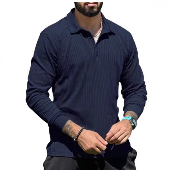 Herren Langarm Poloshirt mit strukturiertem Rippdesign und modernem Schnitt Echoarchiv