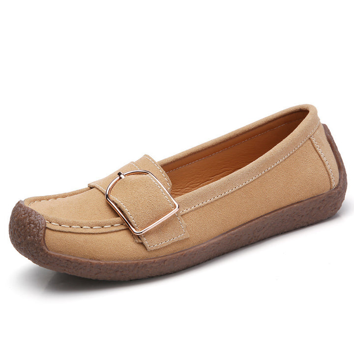 Damen nan Mokassin-Slipper aus Veloursleder mit dekorativer Metallschnalle, gepolstertem Fußbett und rutschfester Gummilaufsohle Echo Archiv