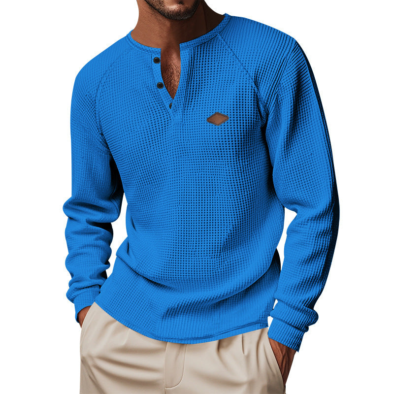 Herren lässiges Langarmshirt mit Knopfleiste und strukturiertem Design Echoarchiv