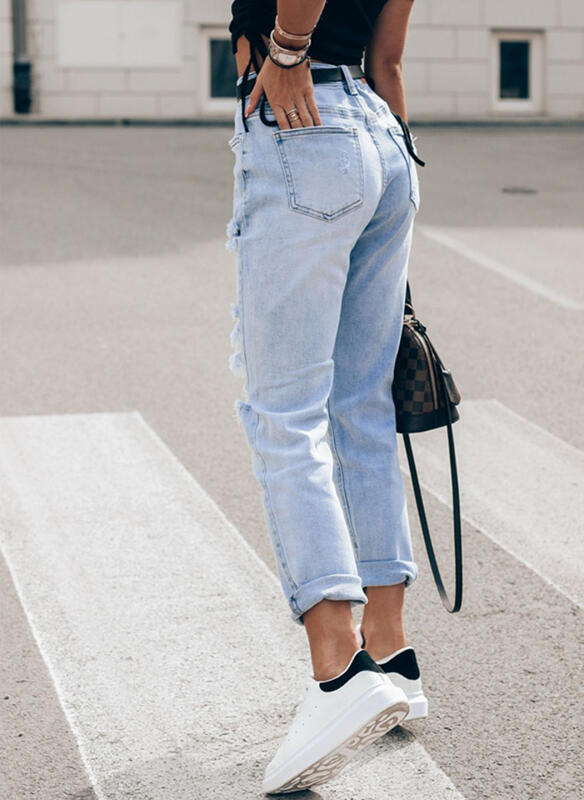 Damen Ripped Boyfriend JEchoarchivns im lässigen Vintage-Stil mit hohem Bund Echoarchiv