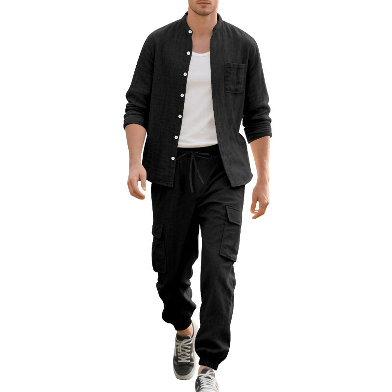 Herren Lässiges Leinenhemd mit praktischen Taschen und bequemer Hose Echoarchiv
