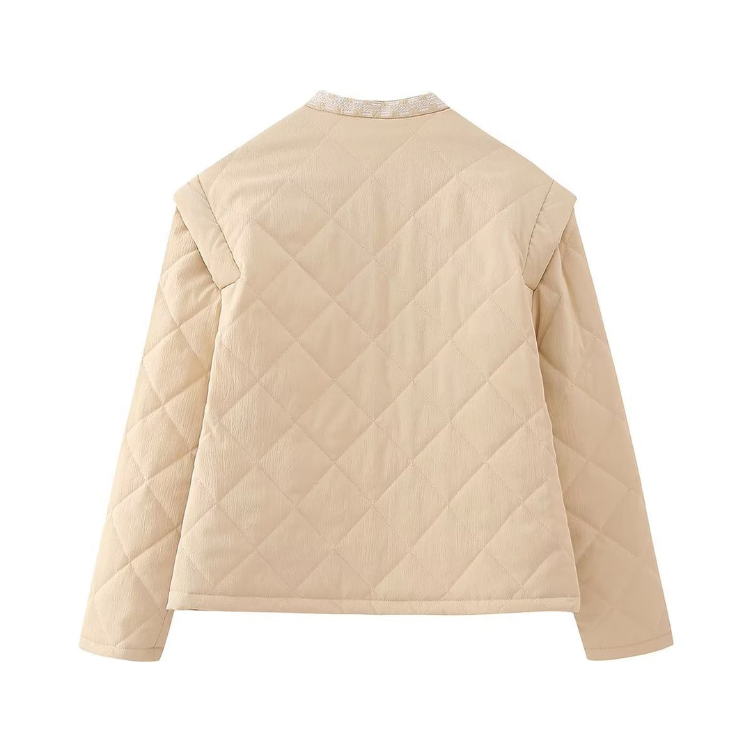Damen nan gesteppte Jacke mit floraler Stickbordüre, geradem Schnitt und Rundhals Echo Archiv