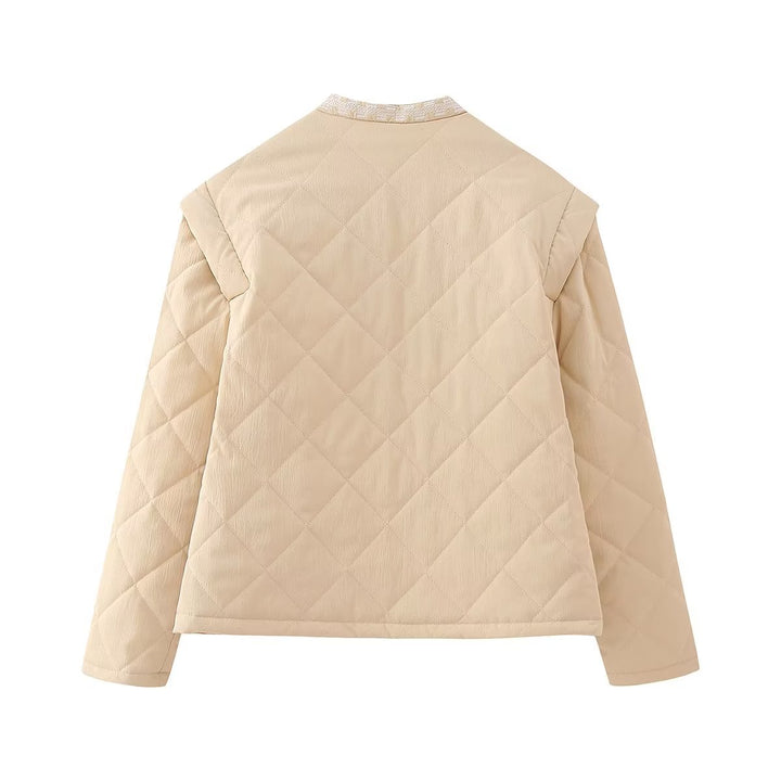 Damen nan gesteppte Jacke mit floraler Stickbordüre, geradem Schnitt und Rundhals Echo Archiv