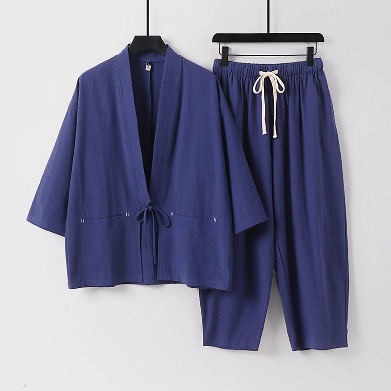 Unisex Kimono-Lounge-Set mit Kurzjacke und elastischer Kordelhose Echoarchiv