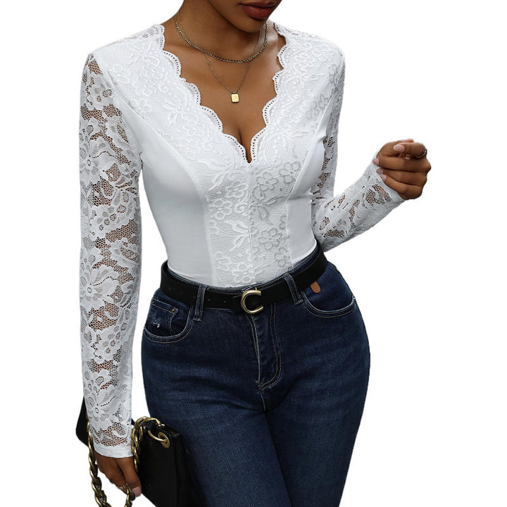 Damen Eleganter Spitzen-Bodysuit mit tiefem V-Ausschnitt Echo Archiv
