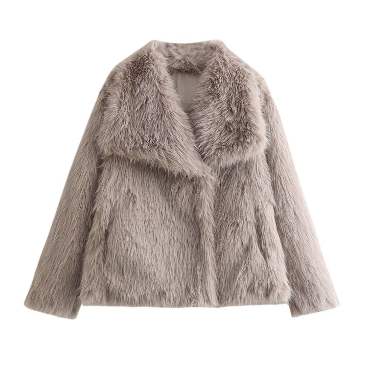 Damen Kurzblouson aus langflorigem Kunstfell mit voluminösem Schalkragen und eleganter Boxy‑Silhouette – Célinea