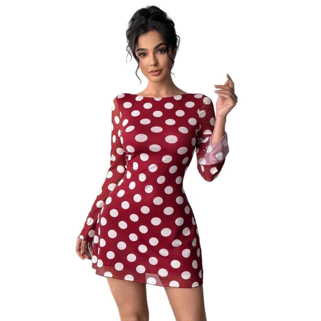 Damen nan figurbetontes transparentes Netz-Minikleid mit tiefem Rückenausschnitt und Punktmuster Echo Archiv