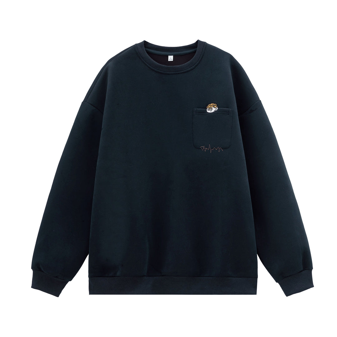Unisex Oversize-Sweatshirt mit Brusttasche, Cartoon-Stickerei und Herzschlag-Detail Echo Archiv