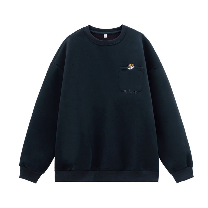 Unisex Oversize-Sweatshirt mit Brusttasche, Cartoon-Stickerei und Herzschlag-Detail Echo Archiv