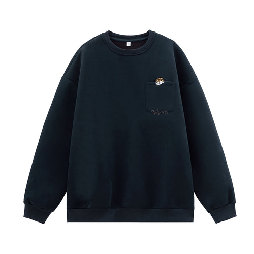 Unisex Oversize-Sweatshirt mit Brusttasche, Cartoon-Stickerei und Herzschlag-Detail Echo Archiv