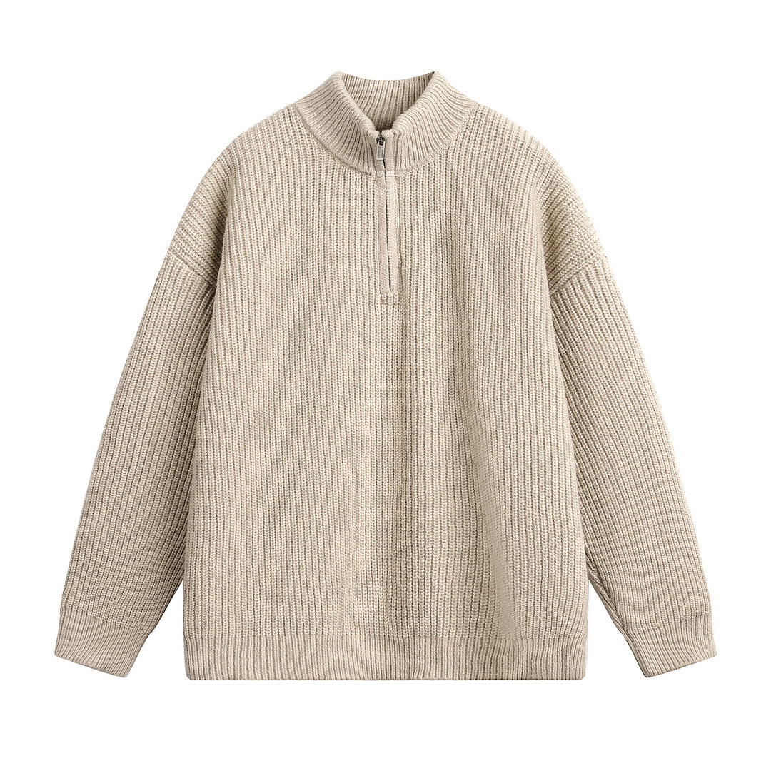 Unisex Oversize Grobstrickpullover mit Halbreißverschluss und Stehkragen Echo Archiv
