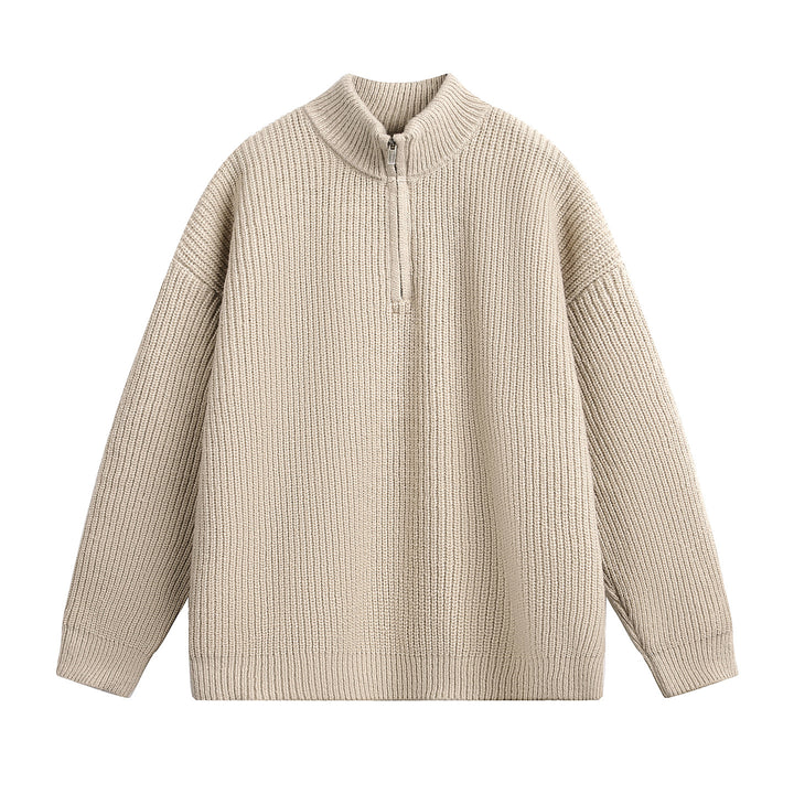 Unisex Oversize Grobstrickpullover mit Halbreißverschluss und Stehkragen Echo Archiv