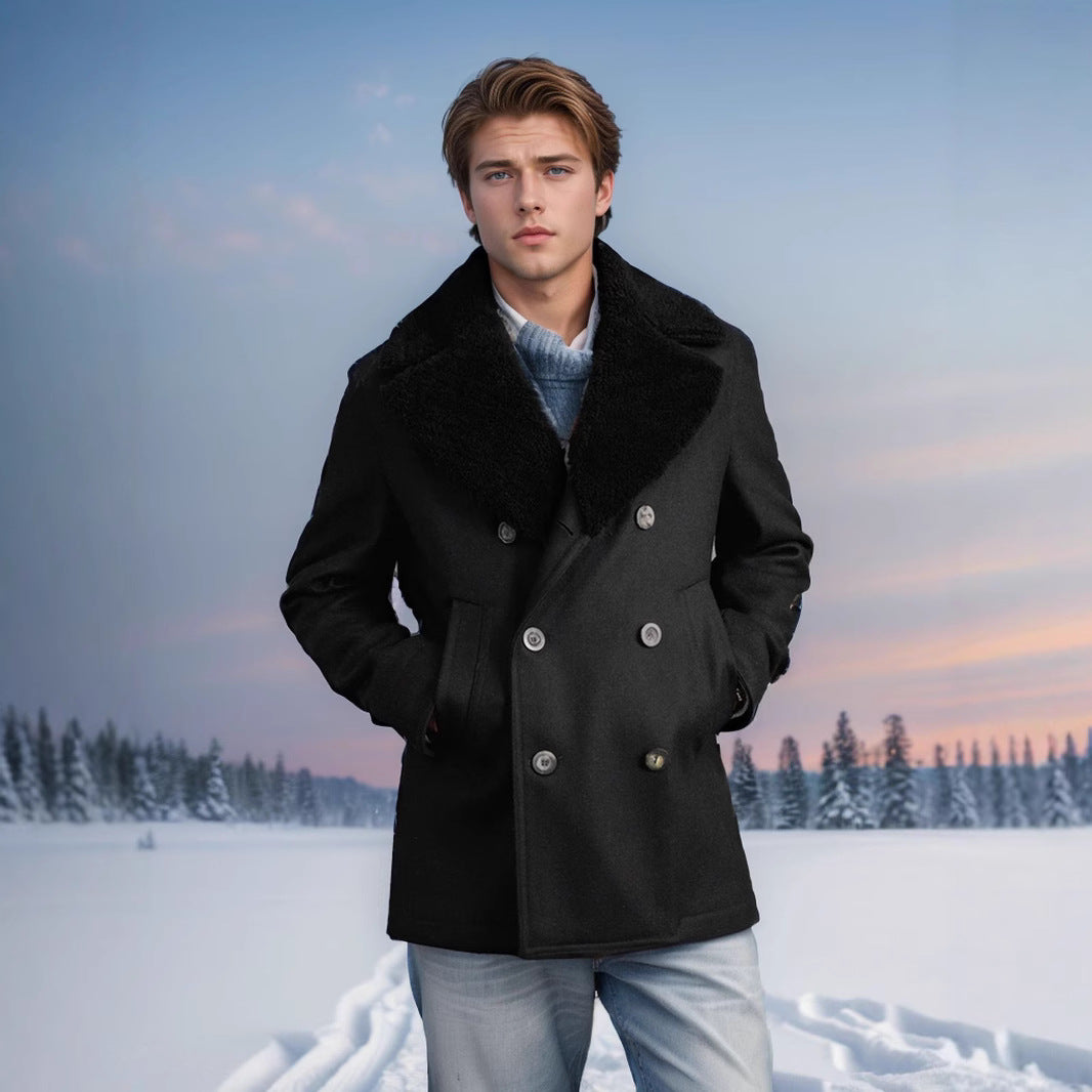 Herren eleganter Peacoat mit luxuriösem Schafsfellkragen Echoarchiv