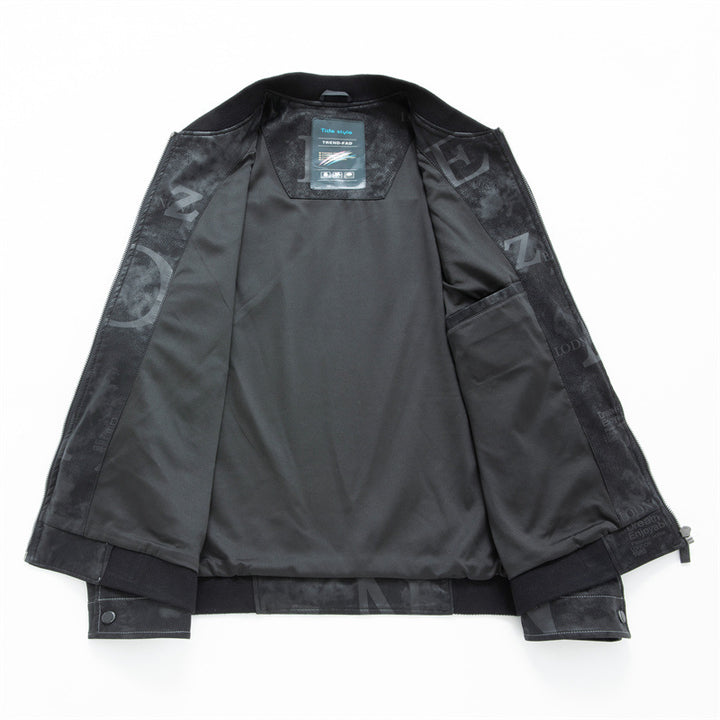 Herren Lederimitat-Blouson mit Allover-Print, Reißverschluss und Rippbündchen Echo Archiv