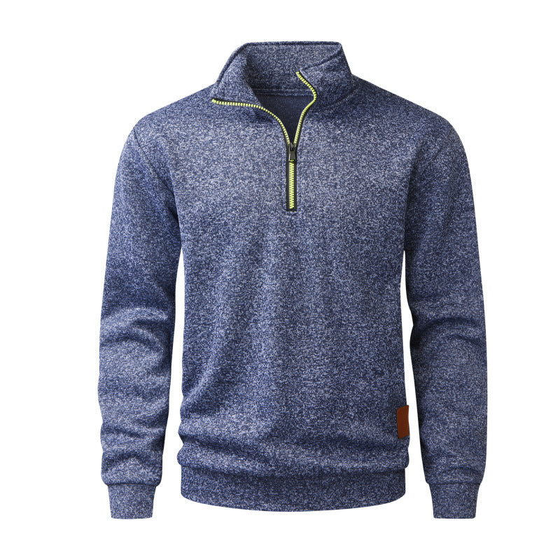 Herren Halbzip‑Pullover aus meliertem Strick mit Stehkragen und Reißverschluss Echo Archiv