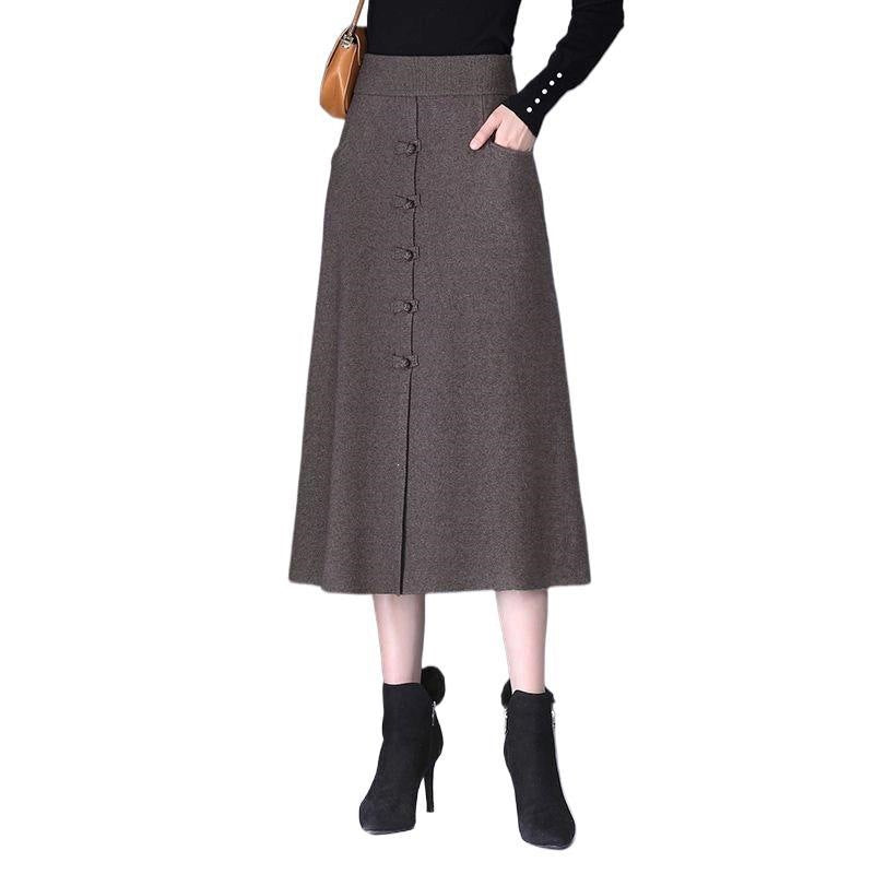Damen Eleganter und schicker Midi-Rock mit Knopfdetails Echo Archiv
