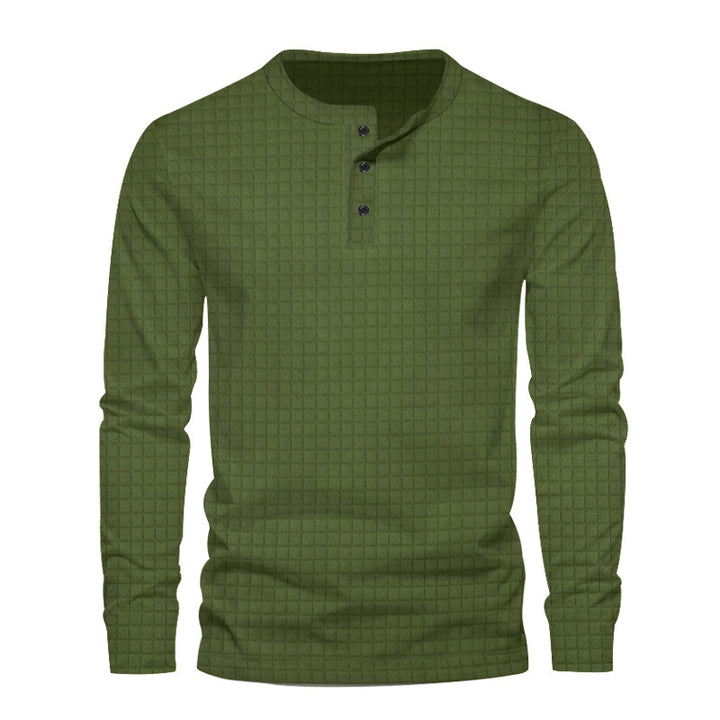 Herren langärmliges Henley-Shirt mit modischem Strukturdesign Echoarchiv