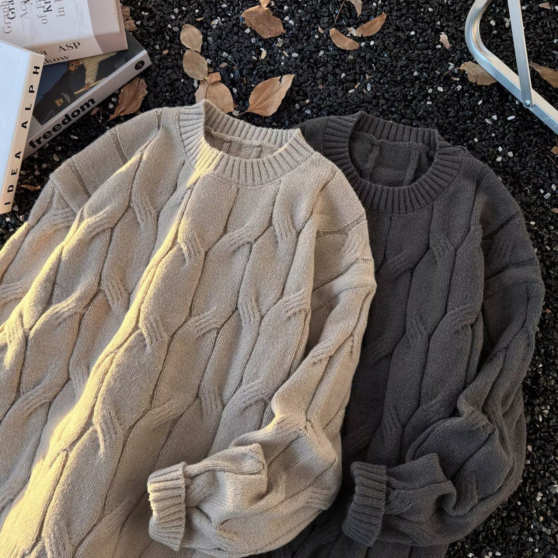 Damen Grobgestrickter Oversize-Zopfmuster-Strickpullover mit verkürztem Saum Echoarchiv