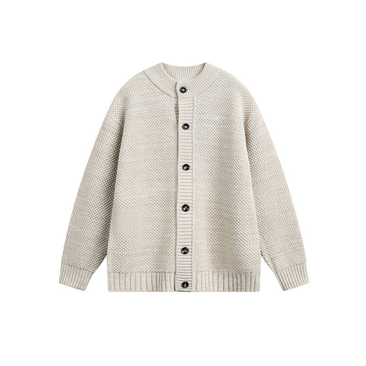 Unisex Grobstrick-Cardigan mit Perlmuster und durchgehender Knopfleiste Echoarchiv