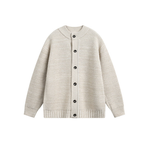 Unisex Grobstrick-Cardigan mit Perlmuster und durchgehender Knopfleiste Echoarchiv