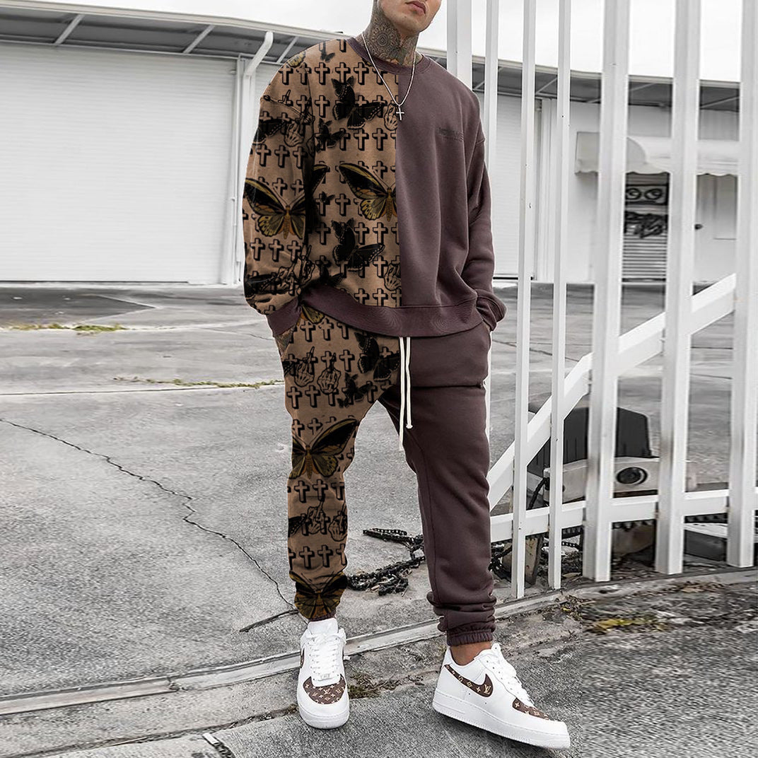 Herren Weit geschnittenes Freizeit-Set aus Baumwollfleece mit grafischem Frontprint und Kordel-Jogger Echoarchiv