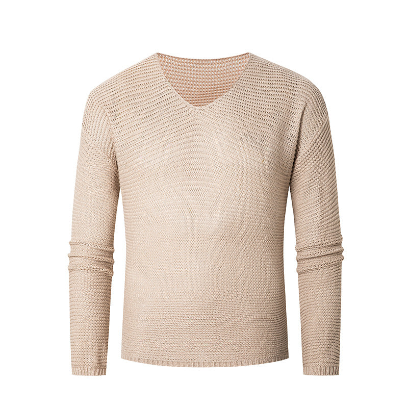 Herren lässiger Strickpullover mit V-Ausschnitt und luftigen Maschen Echoarchiv