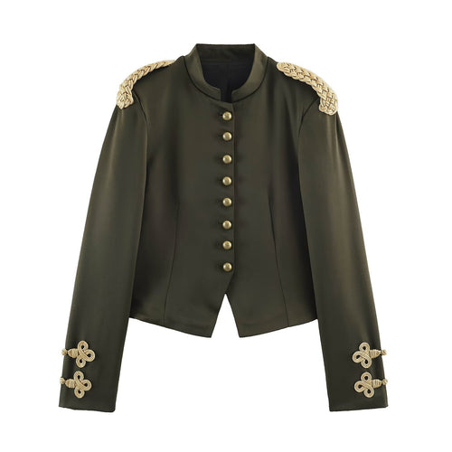 Damen Kurzer Militärblazer mit geflochtenen Epauletten und Zierknoten-Ärmeln Echo Archiv