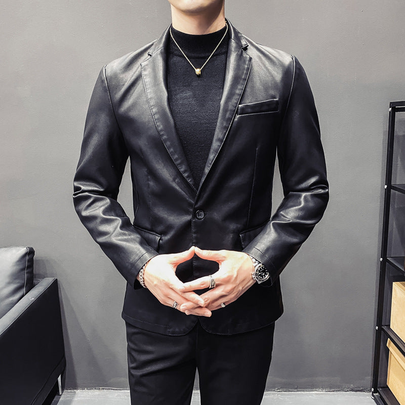 Herren Slim-Fit Lederblazer mit taillierter Silhouette und klassischem Reverskragen Echo Archiv