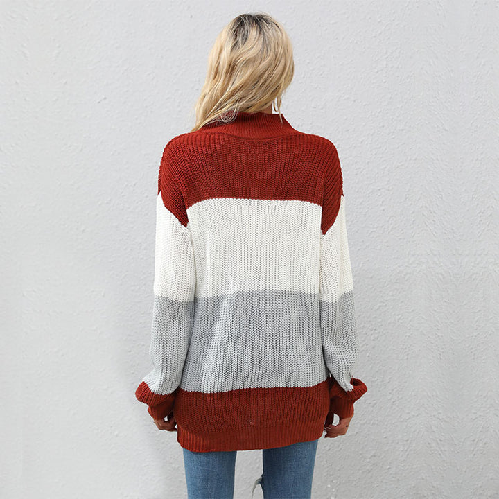 Damen Strickpullover mit Blockstreifen und Stehkragen Echoarchiv
