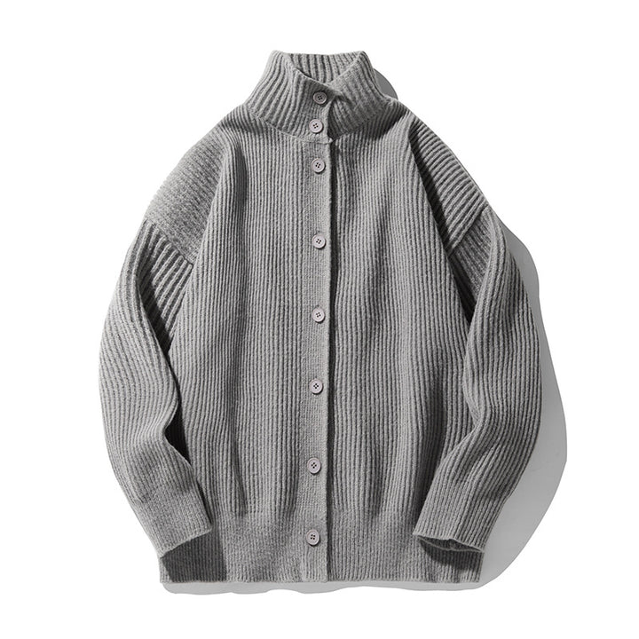 Damen Grobgerippter Cardigan im Oversize‑Schnitt mit hohem Stehkragen und Holzknöpfen Echo Archiv
